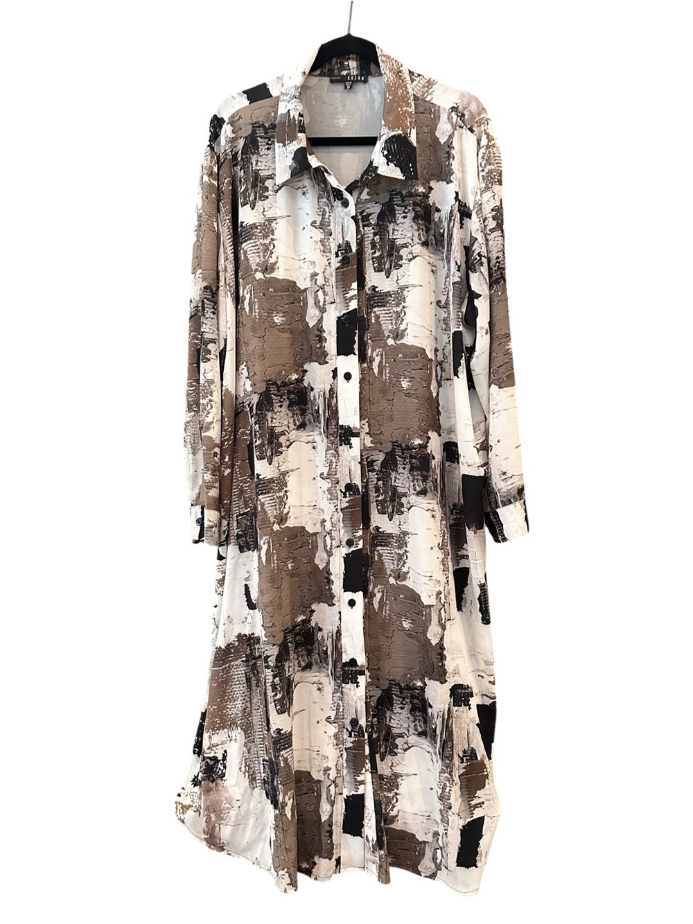 Kozan Abstract Print Shirt Dress in Brown , Ivory, and Black